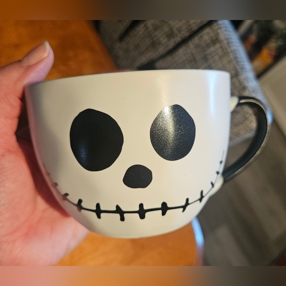 Set of 2 Black & White Halloween Mugs Skelly JACK Skellington Face Pumpkin - Picture 2 of 4